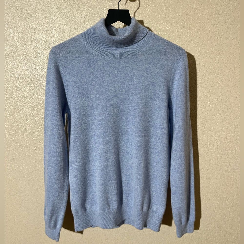 Jennie Liu Light Blue Turtleneck Sweater